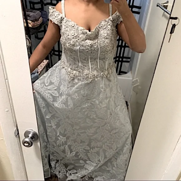 Grey sequin lace flower A-line Bridal dress